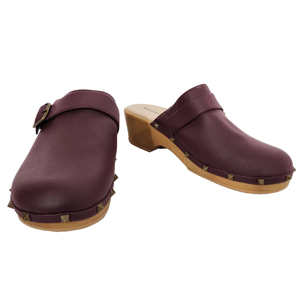 Torrid Women Studded Mini Clogs 10WW Burgundy Slide Mule Buckle Cushion Slip On